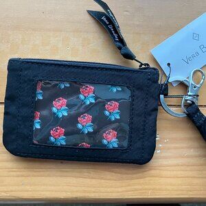 Vera Bradley Zip Id Case: Classic Black/Rose with Lanyard